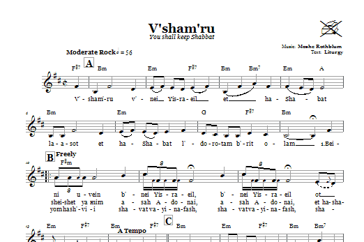 Moshe Rothblum V'sham'ru (You Shall Keep Shabbat) sheet music notes and chords. Download Printable PDF.