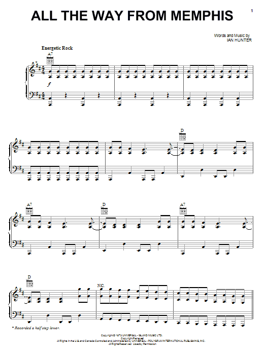 Mot The Hoople All The Way From Memphis sheet music notes and chords. Download Printable PDF.