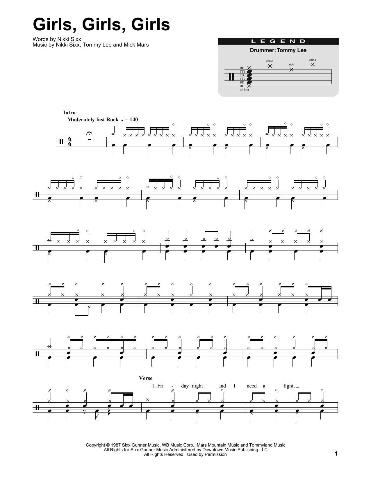 Motley Crue Girls, Girls, Girls sheet music notes and chords. Download Printable PDF.