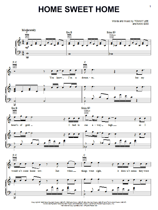 Motley Crue Home Sweet Home sheet music notes and chords. Download Printable PDF.