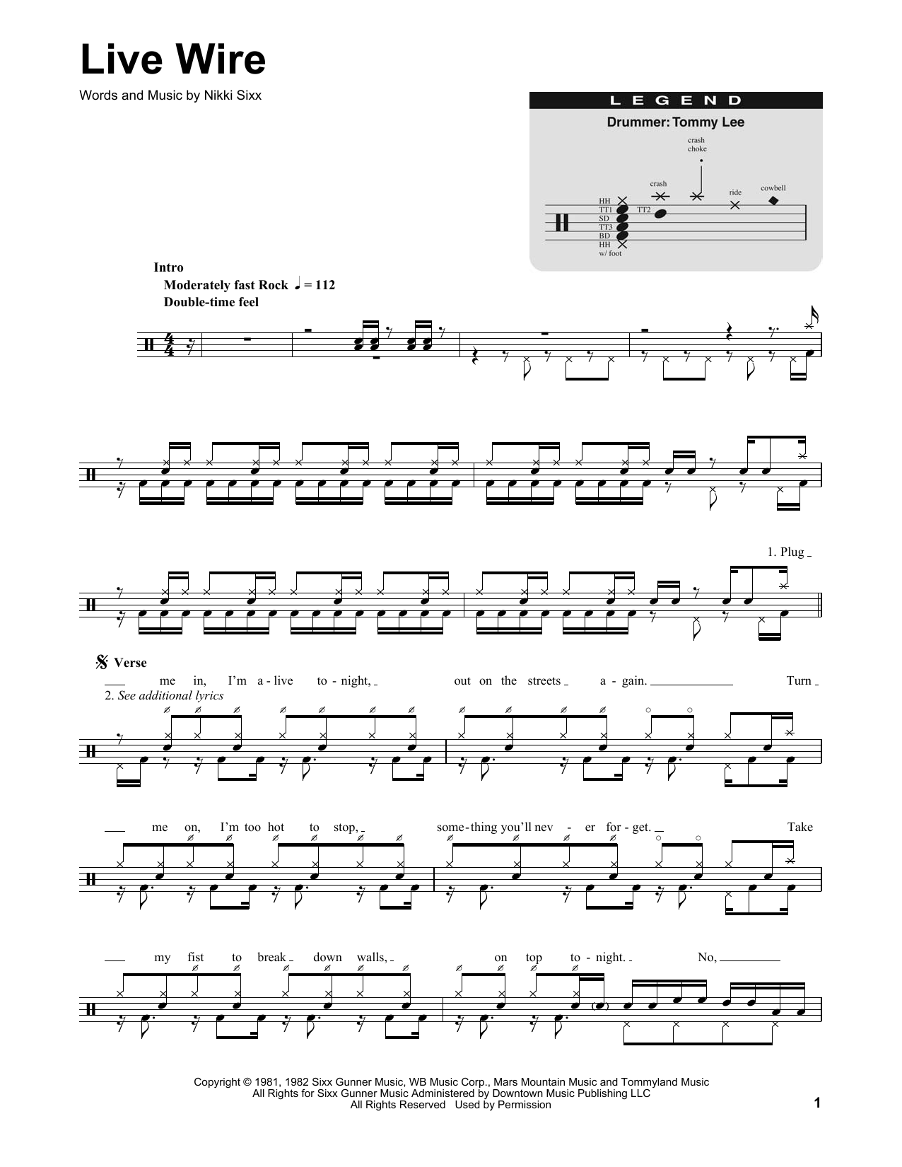 Motley Crue Live Wire sheet music notes and chords. Download Printable PDF.