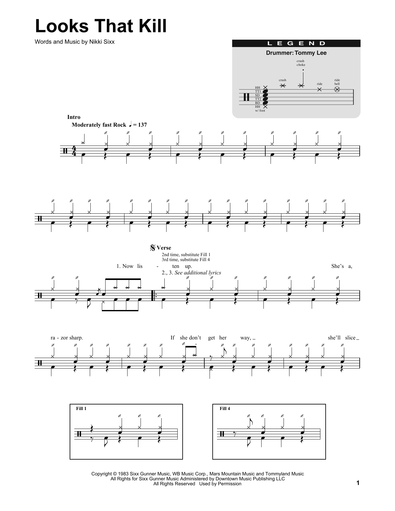 Motley Crue Looks That Kill sheet music notes and chords. Download Printable PDF.