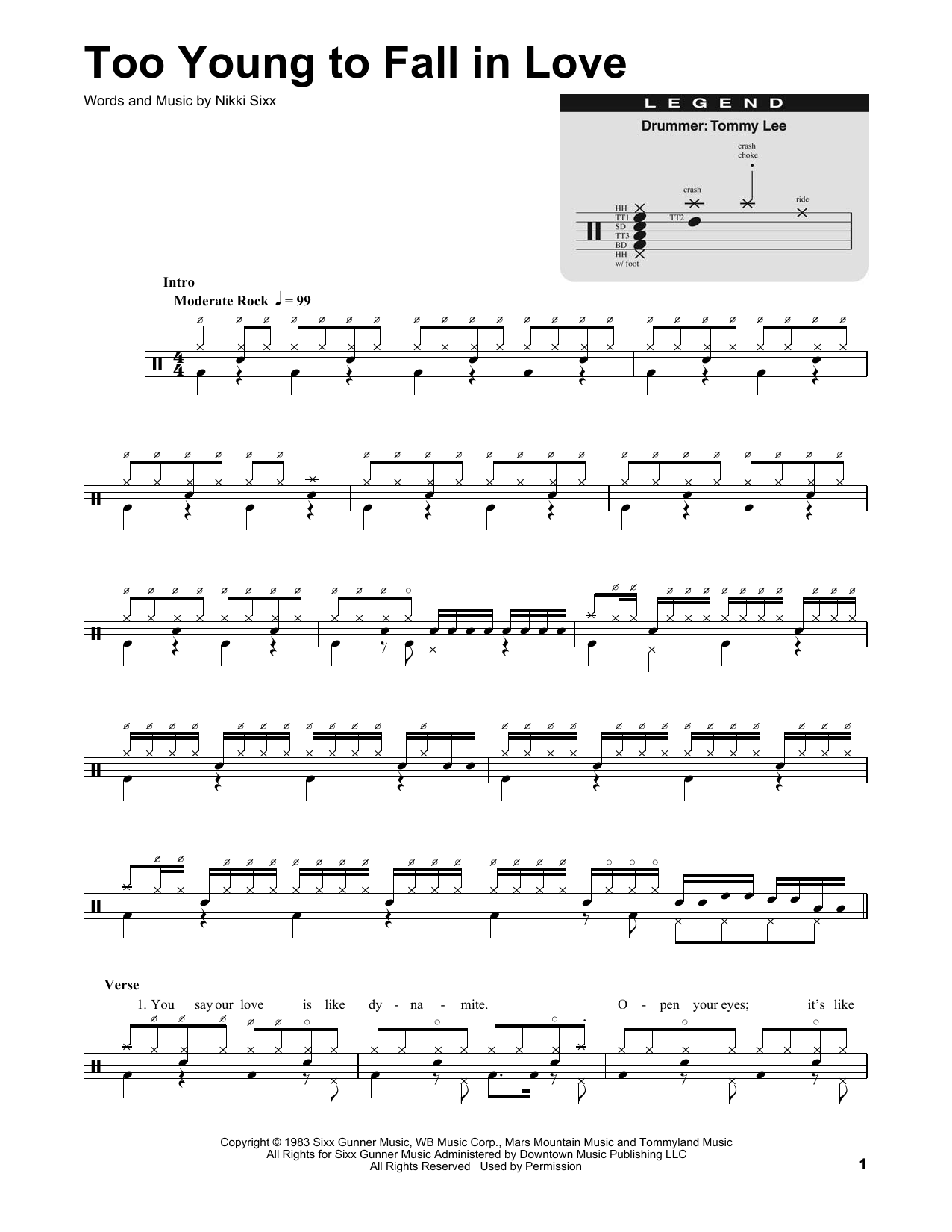 Motley Crue Too Young To Fall In Love sheet music notes and chords. Download Printable PDF.