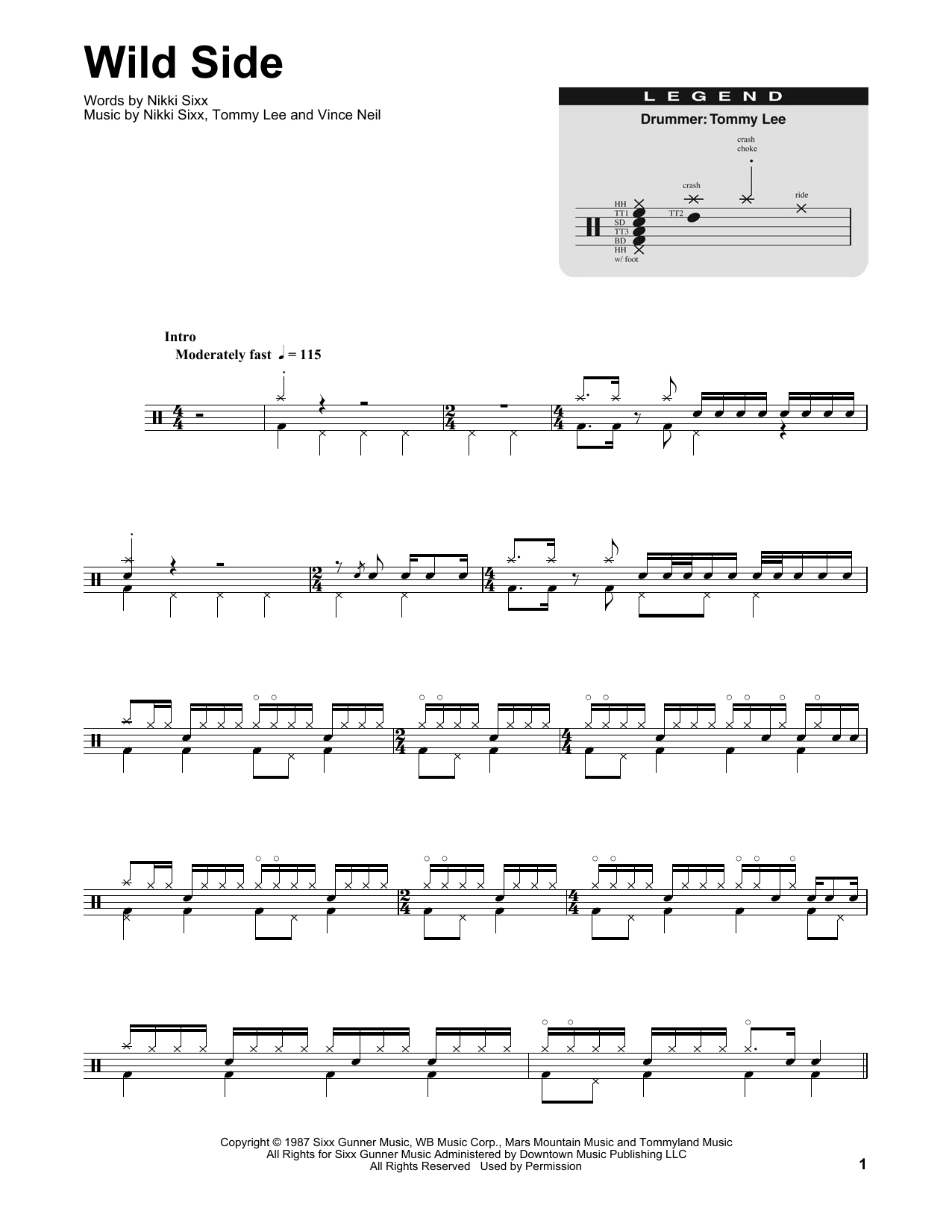 Motley Crue Wild Side sheet music notes and chords. Download Printable PDF.