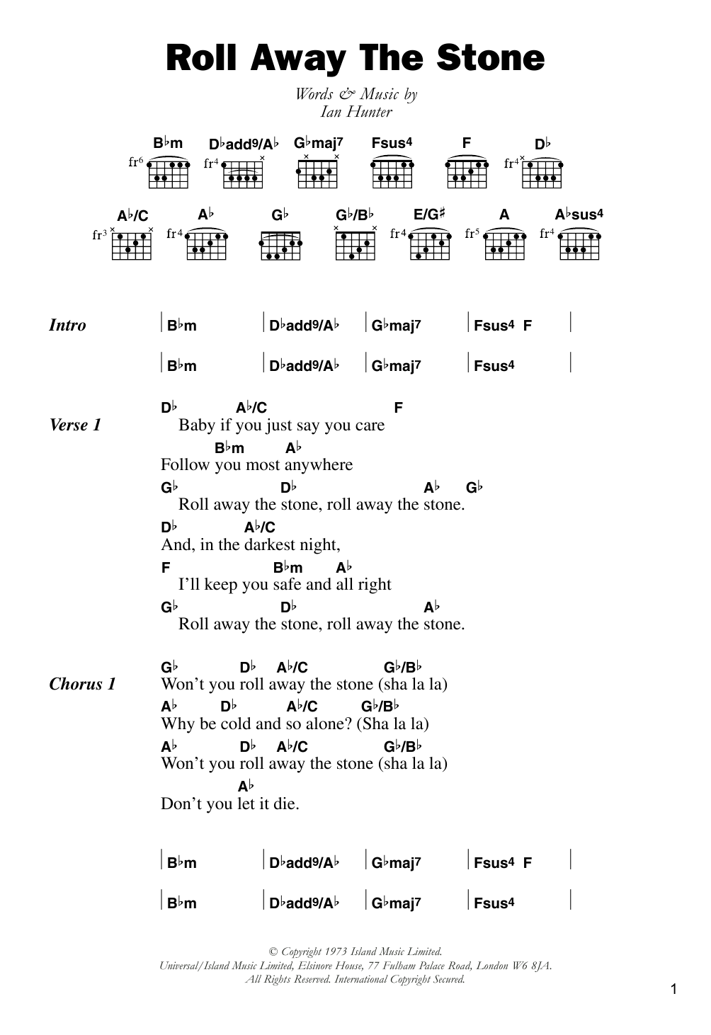 Mott The Hoople Roll Away The Stone sheet music notes and chords. Download Printable PDF.