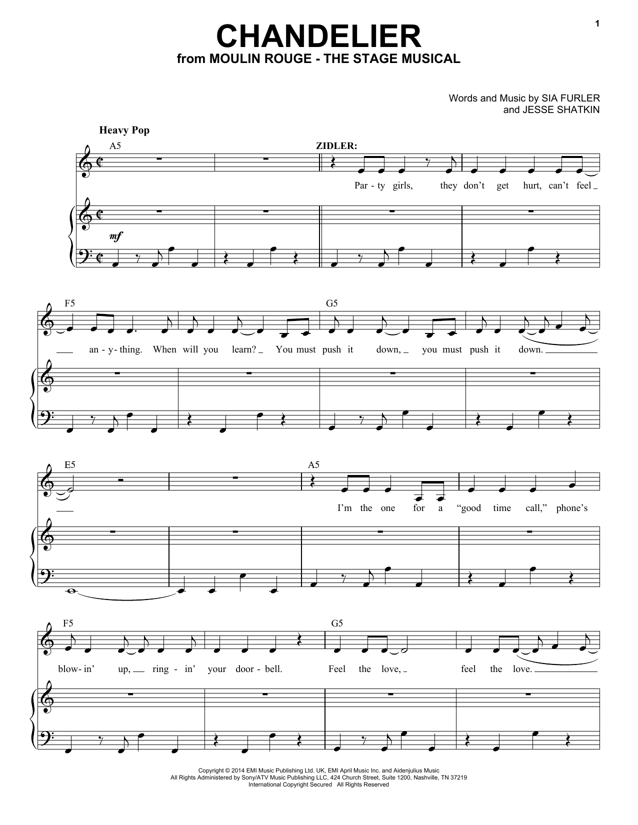 Moulin Rouge! The Musical Cast Chandelier (from Moulin Rouge! The Musical) sheet music notes and chords. Download Printable PDF.