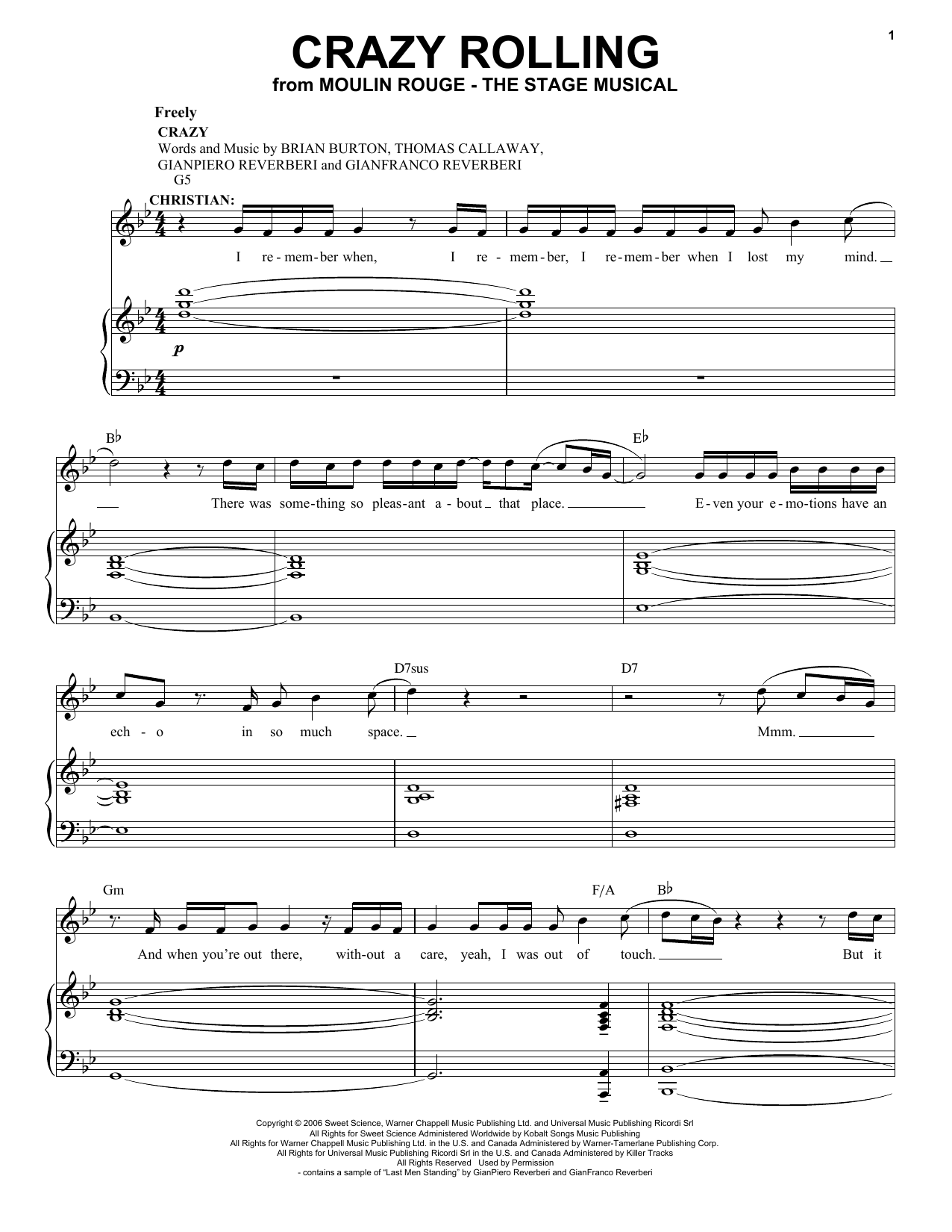 Moulin Rouge! The Musical Cast Crazy Rolling (from Moulin Rouge! The Musical) sheet music notes and chords. Download Printable PDF.