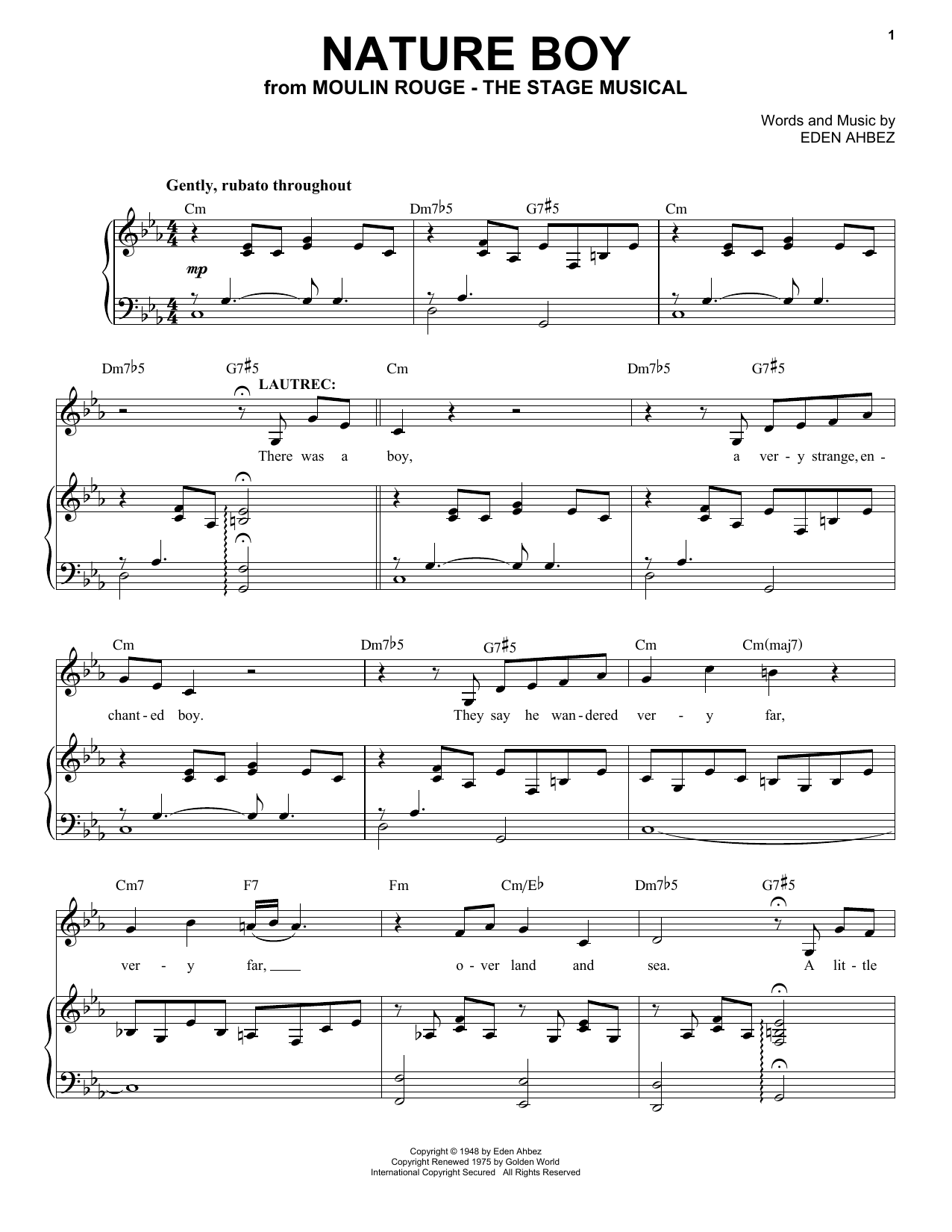 Moulin Rouge! The Musical Cast Nature Boy (from Moulin Rouge! The Musical) sheet music notes and chords. Download Printable PDF.