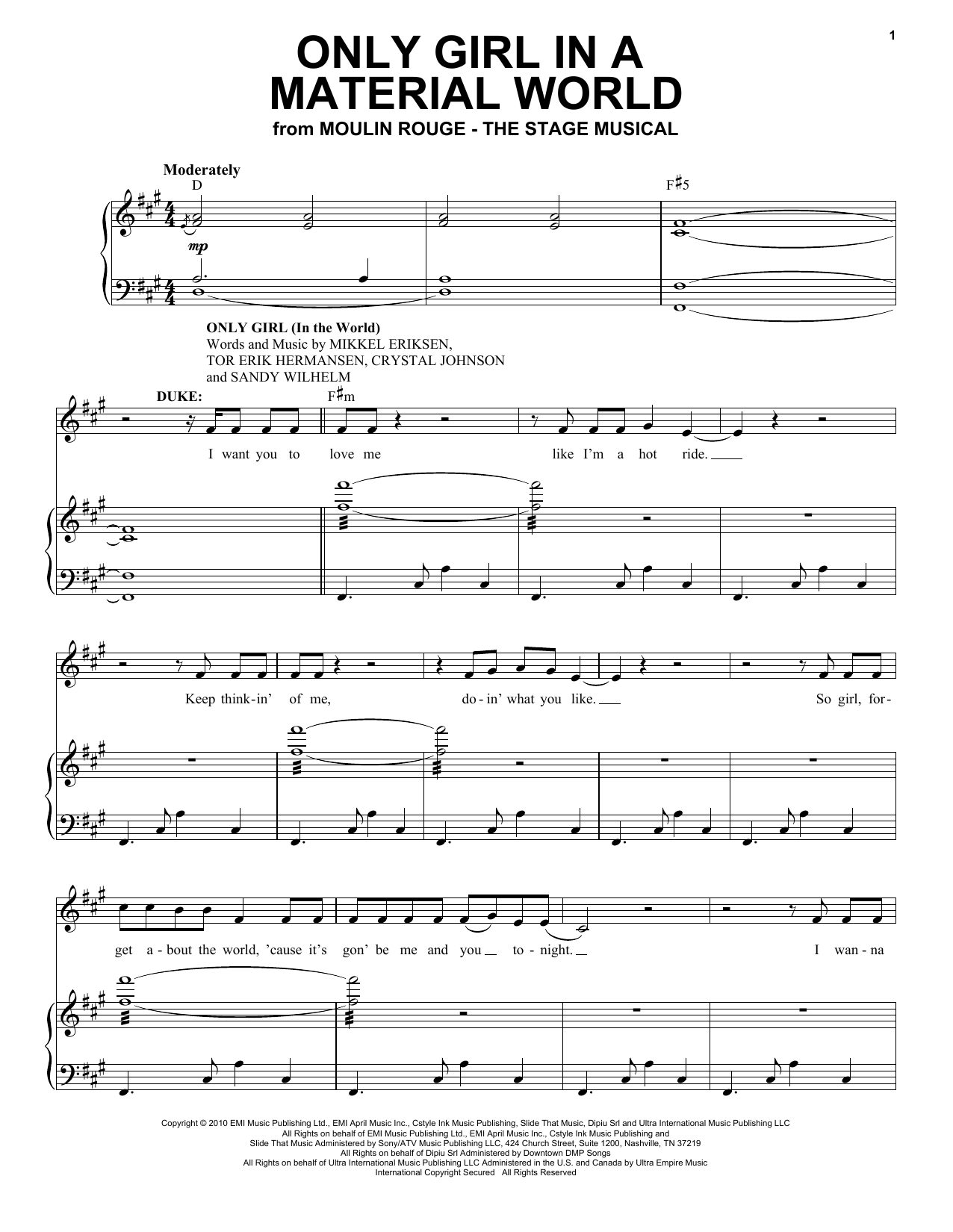 Moulin Rouge! The Musical Cast Only Girl In A Material World (from Moulin Rouge! The Musical) sheet music notes and chords. Download Printable PDF.