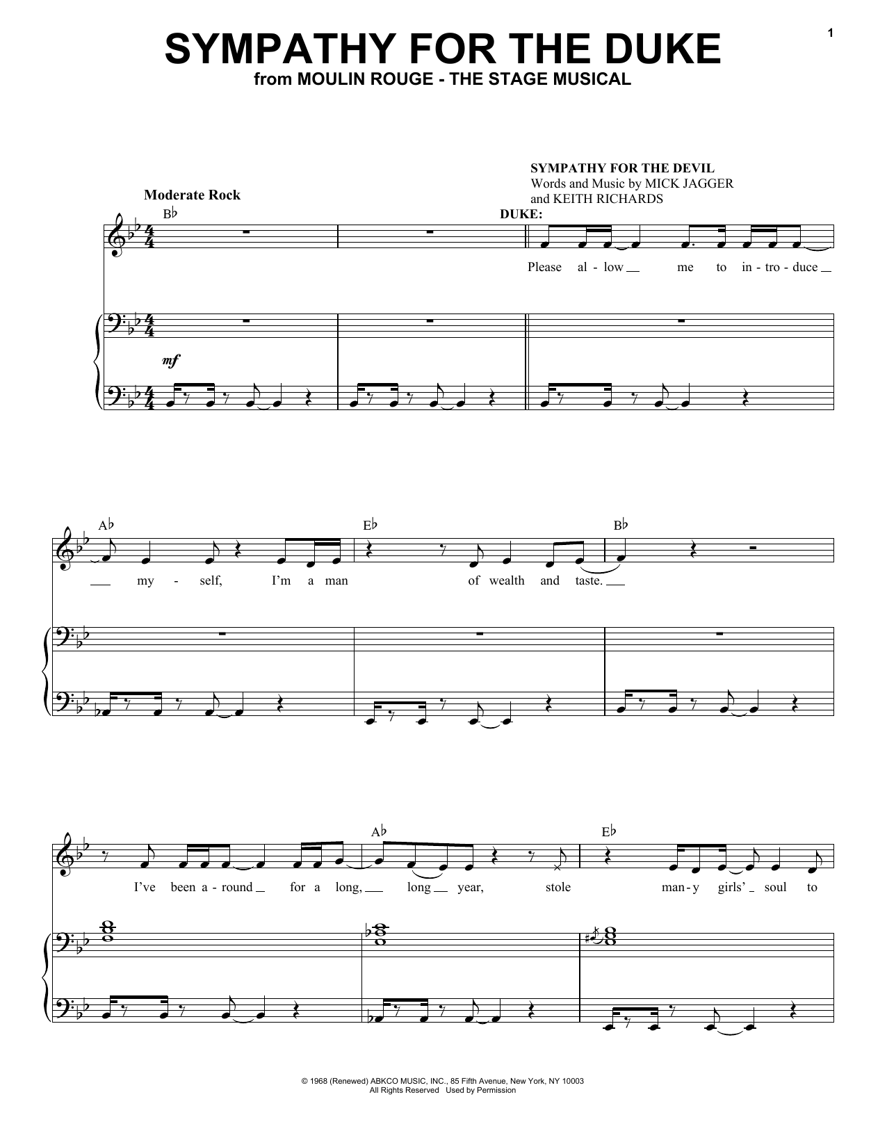 Moulin Rouge! The Musical Cast Sympathy For The Duke (from Moulin Rouge! The Musical) sheet music notes and chords. Download Printable PDF.