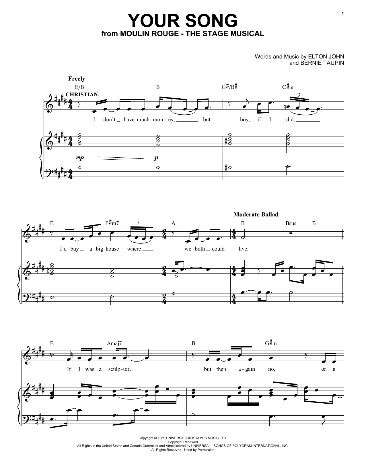 Moulin Rouge! The Musical Cast Your Song (from Moulin Rouge! The Musical) sheet music notes and chords. Download Printable PDF.