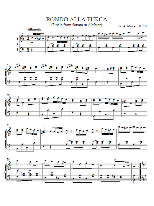 Learn to play Wolfgang Amadeus Mozart Rondo Alla Turca (Finale) sheet music for Piano Solo in minutes. Price: 7.8900$ Wolfgang Amadeus Mozart Rondo Alla Turca (Finale) sheet music notes and chords arranged for Piano Solo
