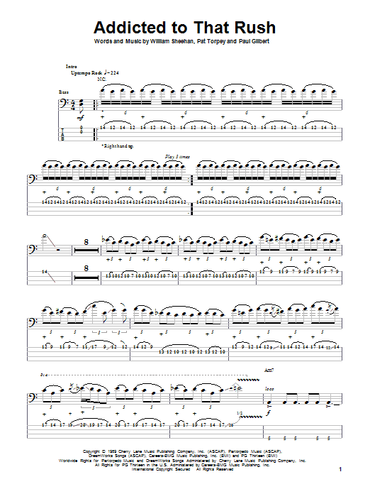 Mr. Big Addicted To That Rush sheet music notes and chords. Download Printable PDF.