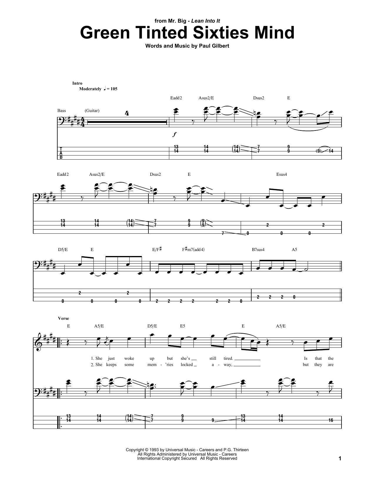 Mr. Big Green Tinted Sixties Mind sheet music notes and chords. Download Printable PDF.