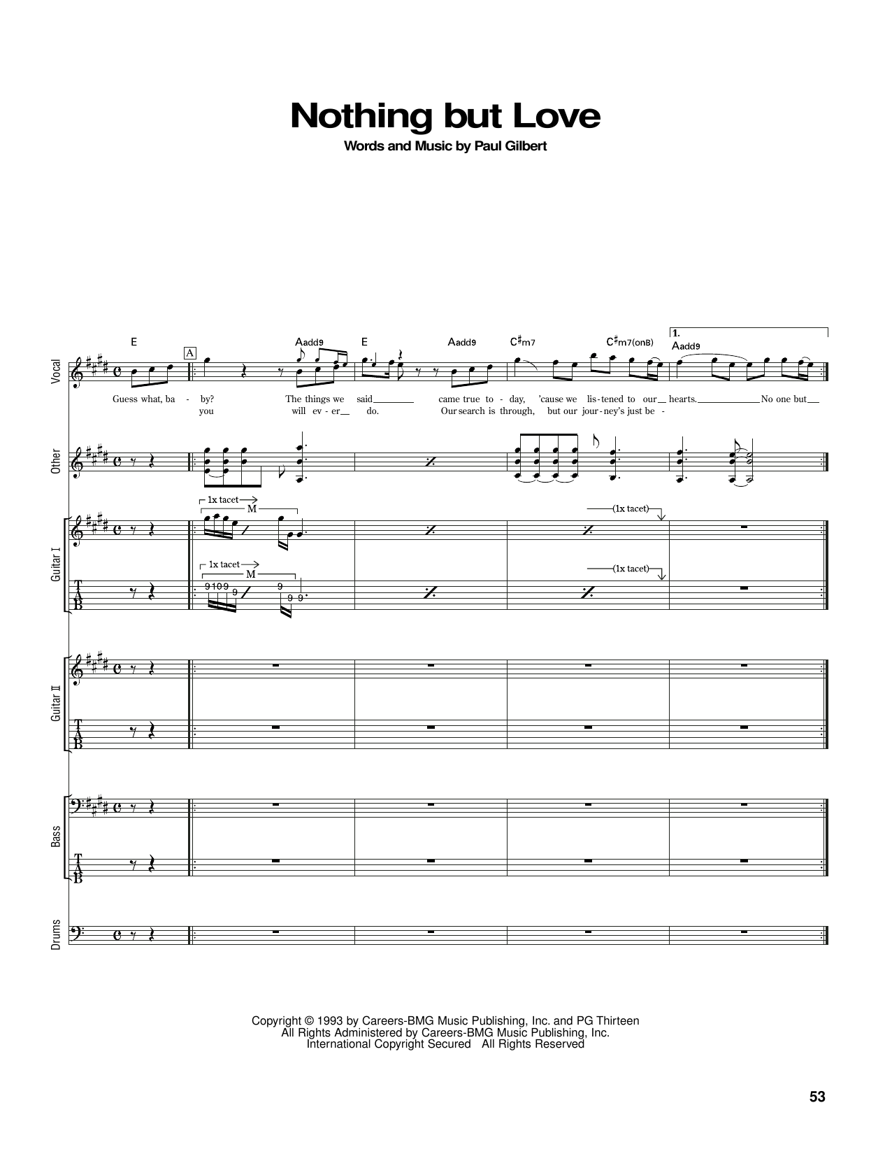 Learn to play Mr. Big Nothing But Love sheet music for Guitar Tab in minutes. Price: 7.8900$ Mr. Big Nothing But Love sheet music notes and chords arranged for Guitar Tab