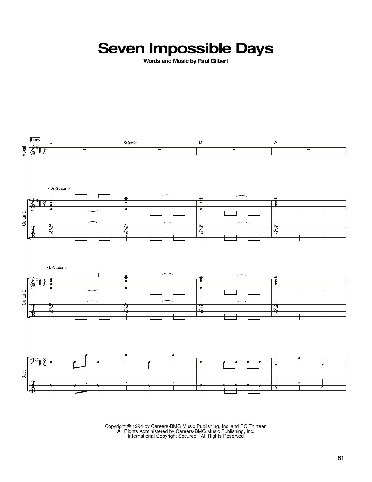 Learn to play Mr. Big Seven Impossible Days sheet music for Guitar Tab in minutes. Price: 7.8900$ Mr. Big Seven Impossible Days sheet music notes and chords arranged for Guitar Tab