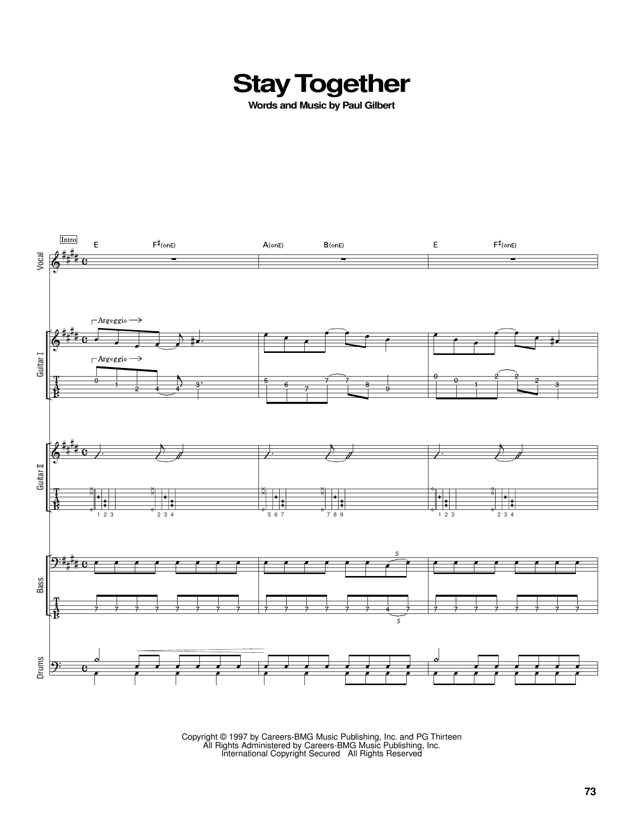 Learn to play Mr. Big Stay Together sheet music for Guitar Tab in minutes. Price: 7.8900$ Mr. Big Stay Together sheet music notes and chords arranged for Guitar Tab