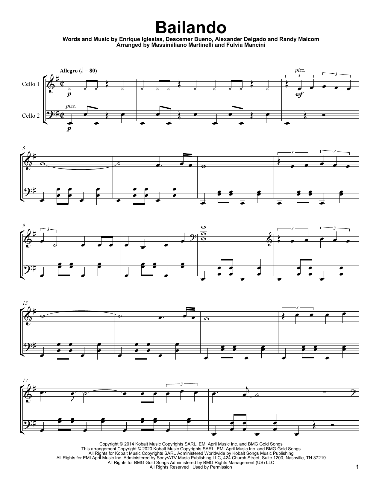 Mr. & Mrs. Cello Bailando sheet music notes and chords. Download Printable PDF.