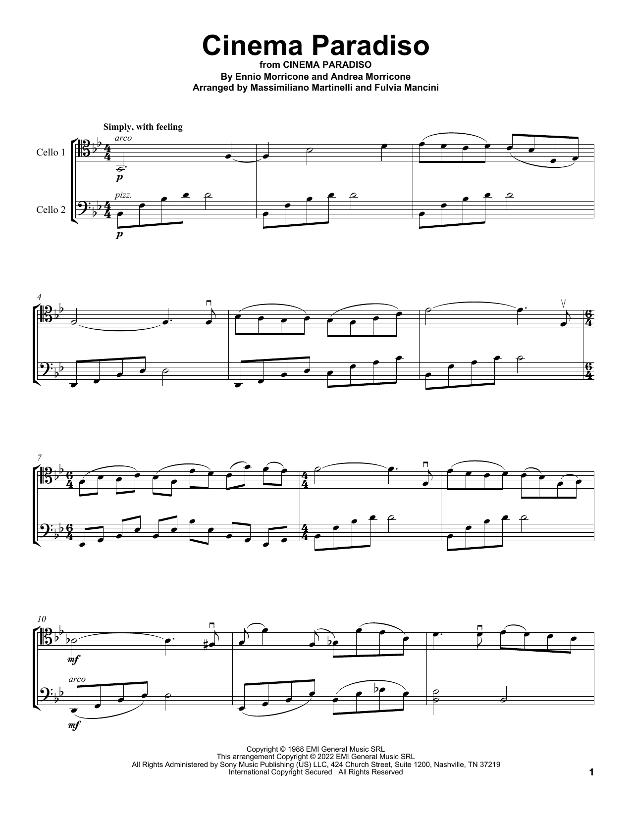 Mr & Mrs Cello Cinema Paradiso (from Cinema Paradiso) sheet music notes and chords. Download Printable PDF.