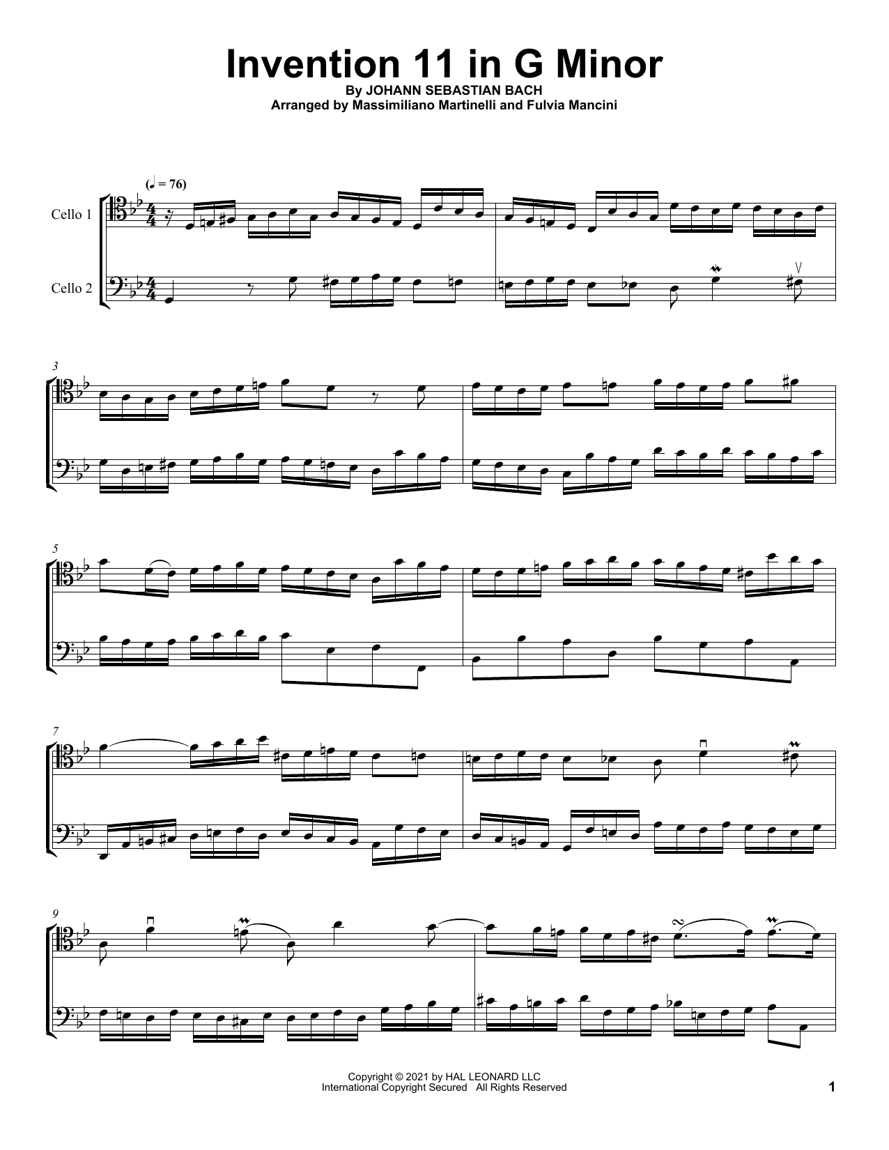 Learn to play Mr & Mrs Cello Invention 11 In G Minor sheet music for Cello Duet in minutes. Price: 6.9900$ Mr & Mrs Cello Invention 11 In G Minor sheet music notes and chords arranged for Cello Duet