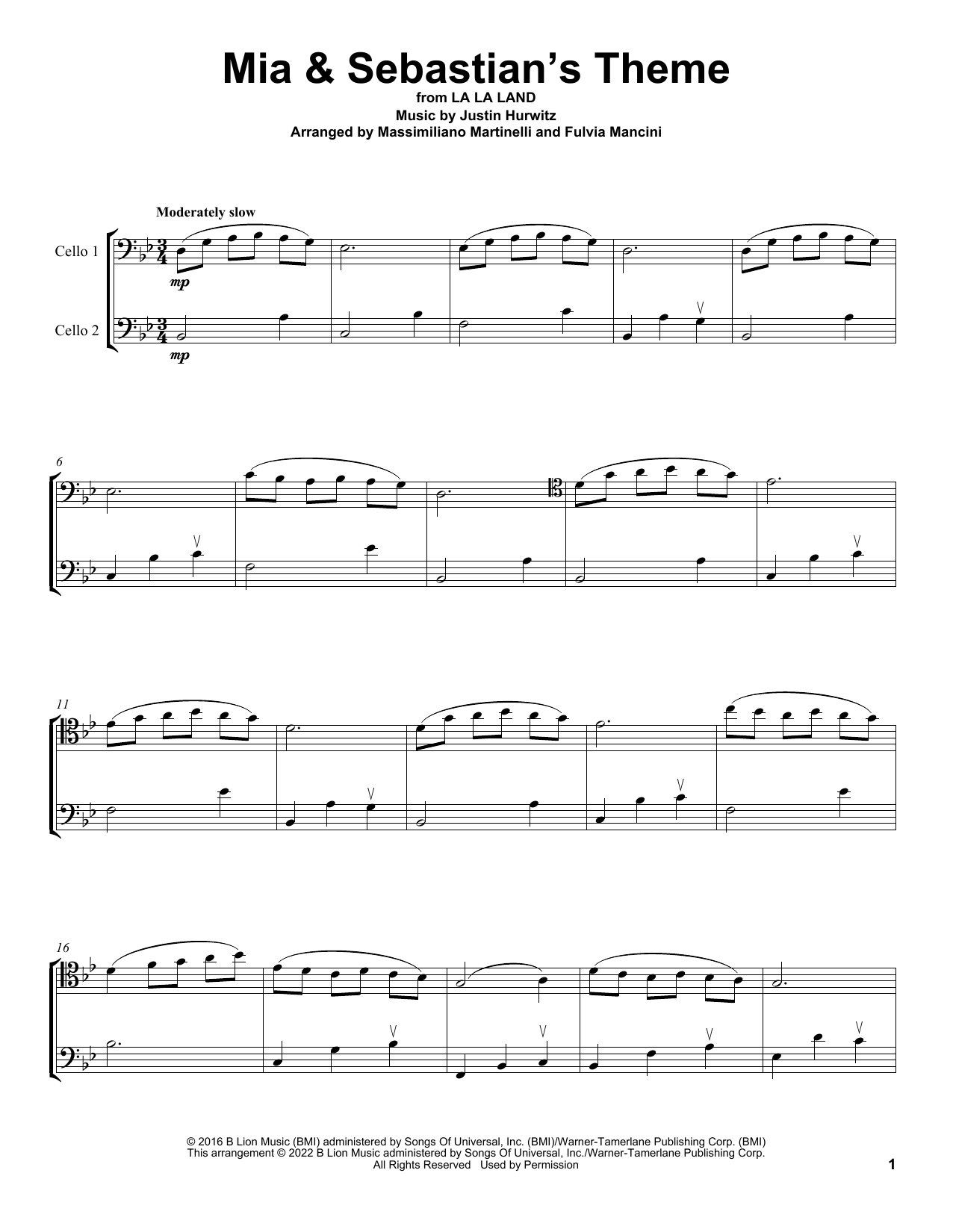 Mr & Mrs Cello Mia & Sebastian's Theme (from La La Land) sheet music notes and chords. Download Printable PDF.