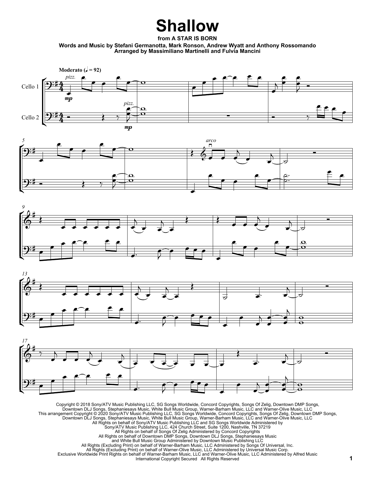 Mr. & Mrs. Cello Shallow (from A Star Is Born) sheet music notes and chords. Download Printable PDF.