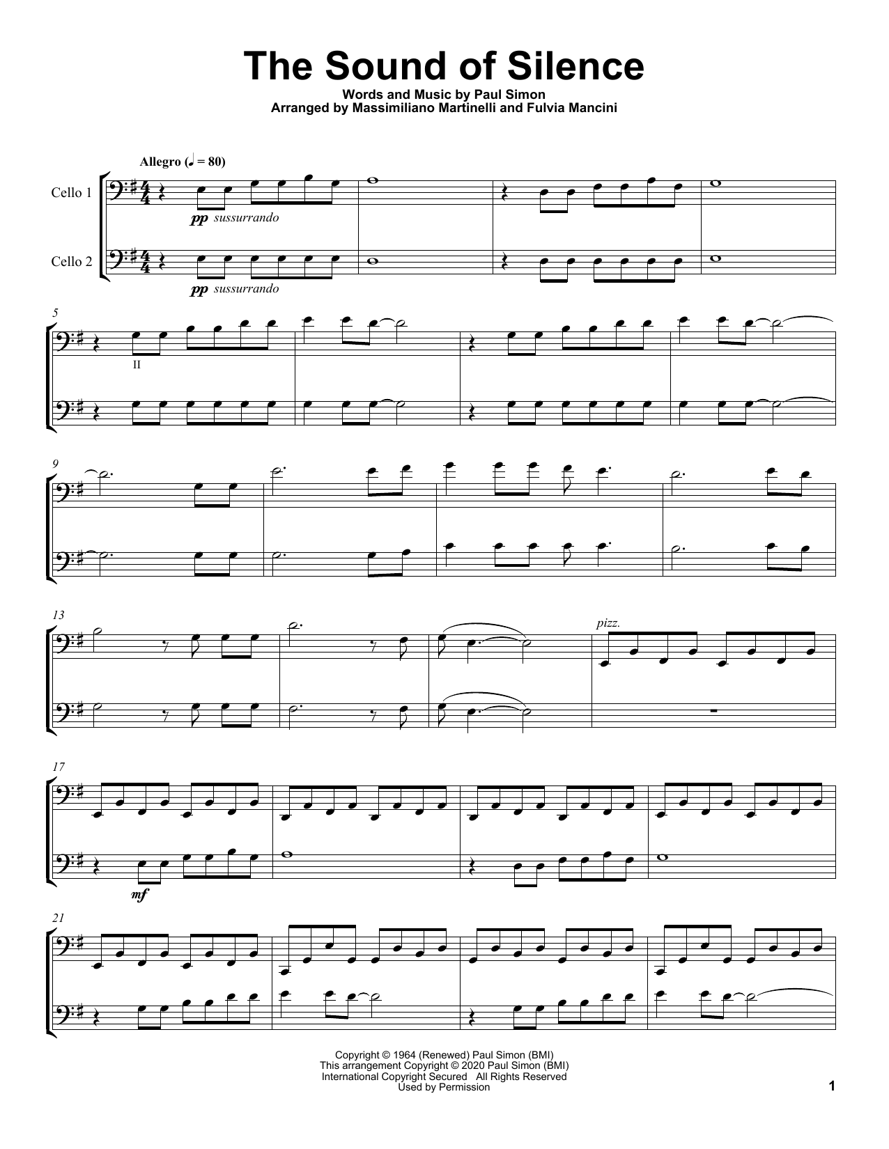 Mr. & Mrs. Cello The Sound Of Silence sheet music notes and chords. Download Printable PDF.