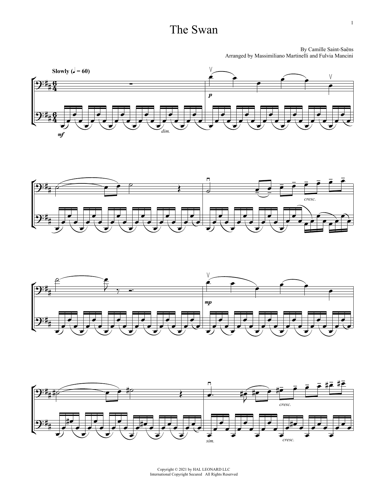 Mr & Mrs Cello The Swan sheet music notes and chords. Download Printable PDF.