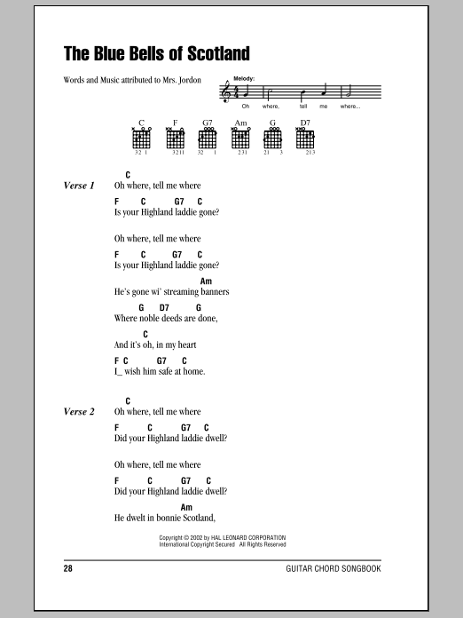 Traditional The Bluebells Of Scotland sheet music notes and chords. Download Printable PDF.