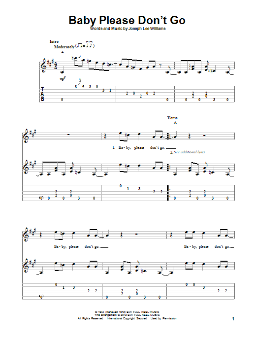 Muddy Waters Baby Please Don't Go sheet music notes and chords. Download Printable PDF.