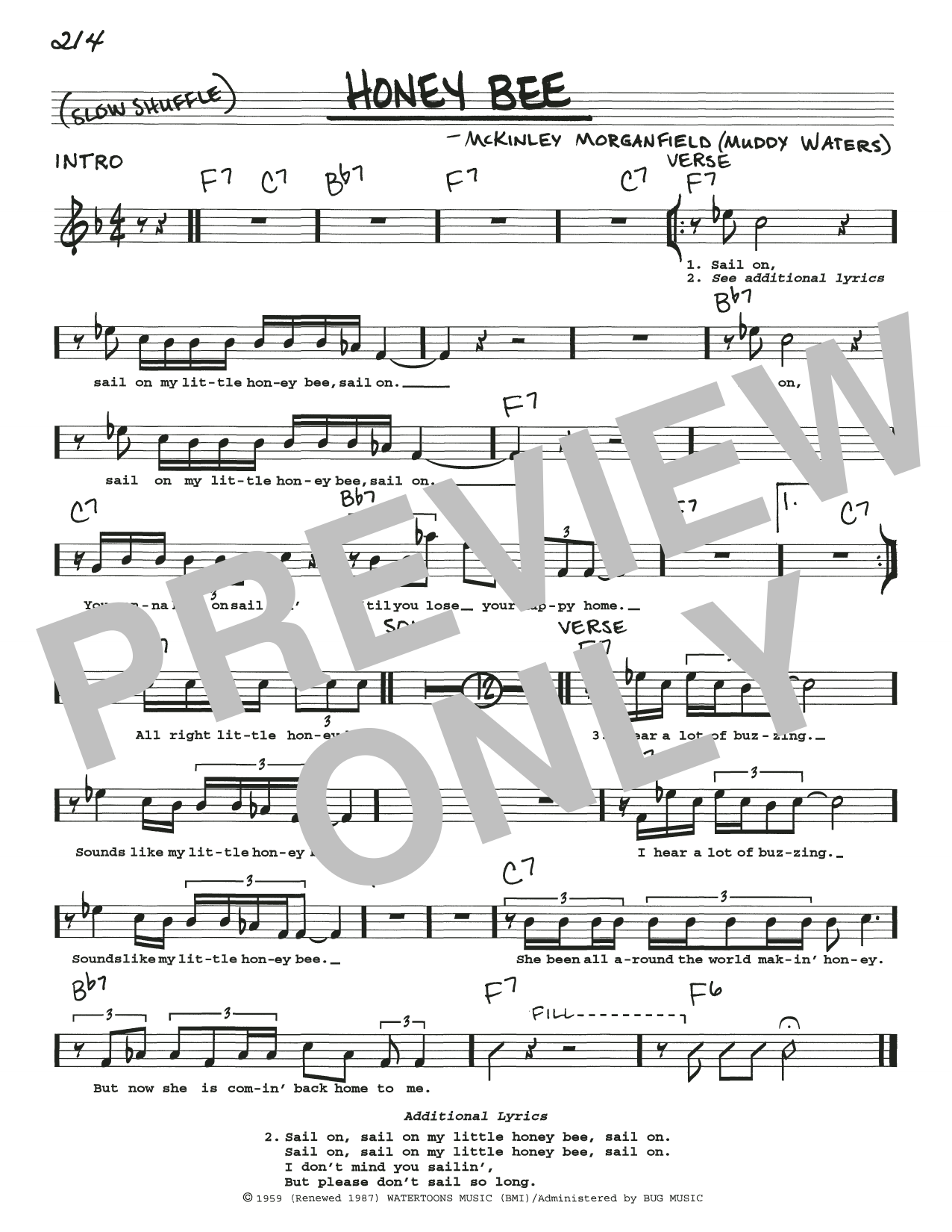 Muddy Waters Honey Bee sheet music notes and chords arranged for Real Book – Melody, Lyrics & Chords