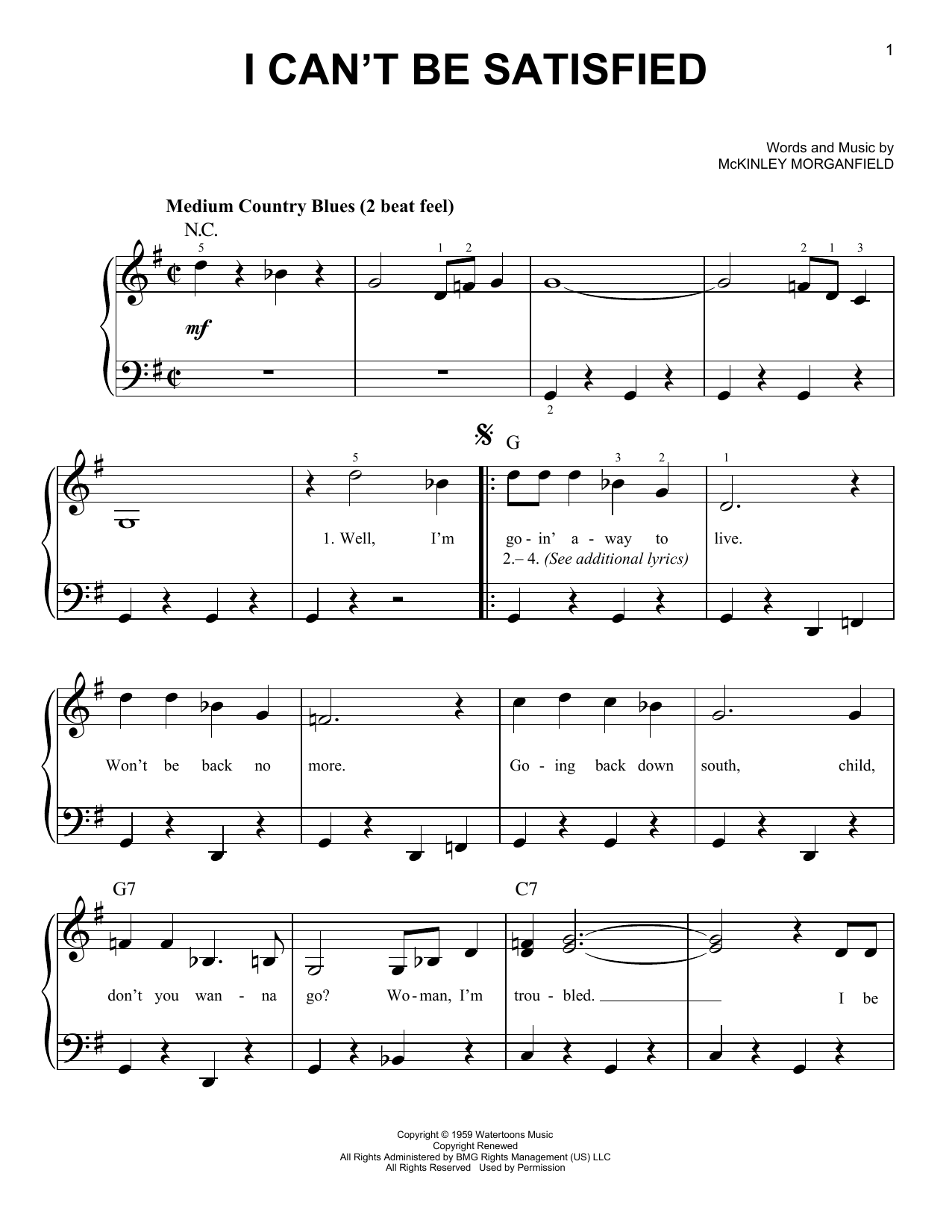 Muddy Waters I Can't Be Satisfied sheet music notes and chords. Download Printable PDF.