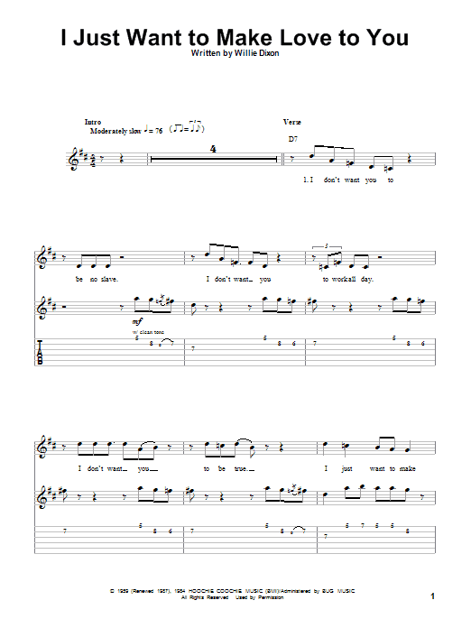 Muddy Waters I Just Want To Make Love To You sheet music notes and chords. Download Printable PDF.