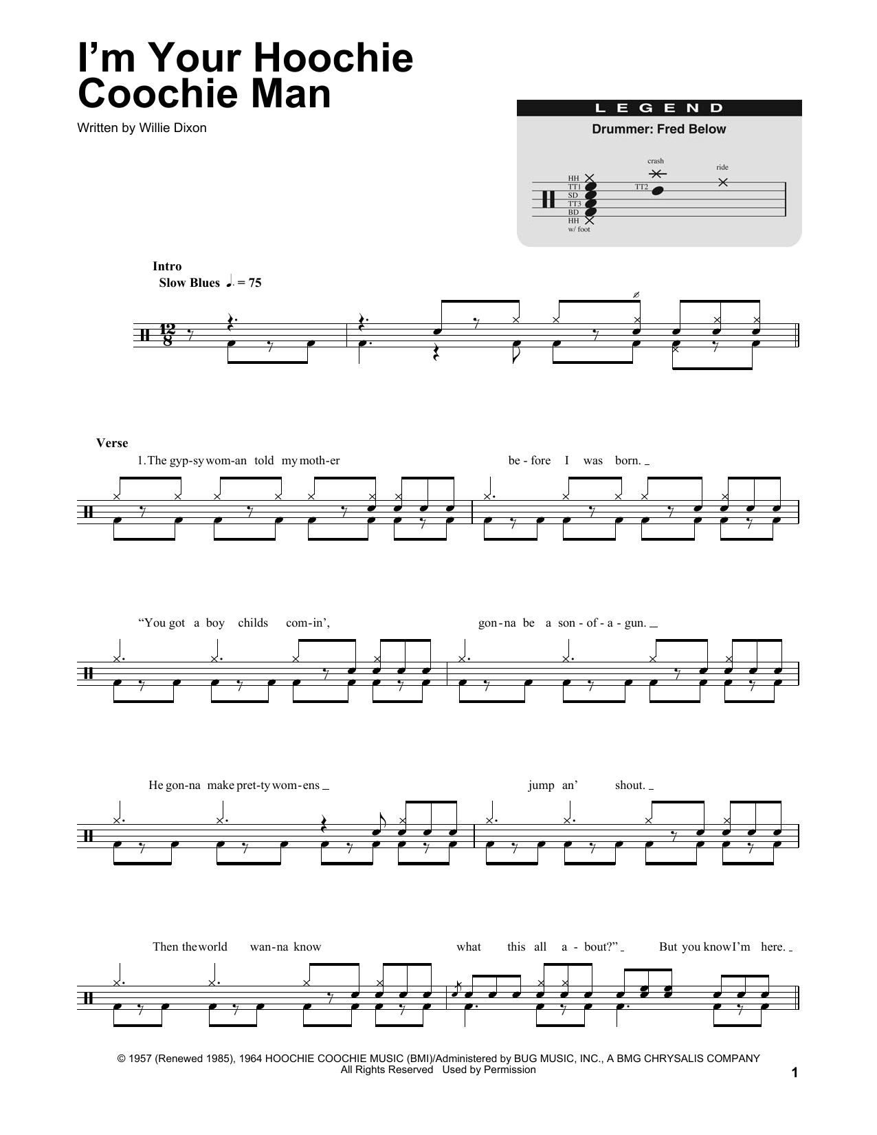 Muddy Waters I'm Your Hoochie Coochie Man sheet music notes and chords arranged for Drums Transcription