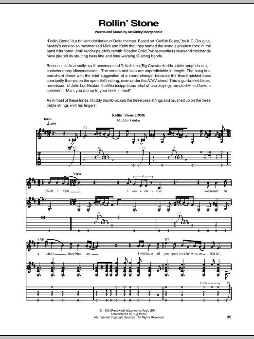 Muddy Waters Rollin' Stone (Catfish Blues) sheet music notes and chords. Download Printable PDF.