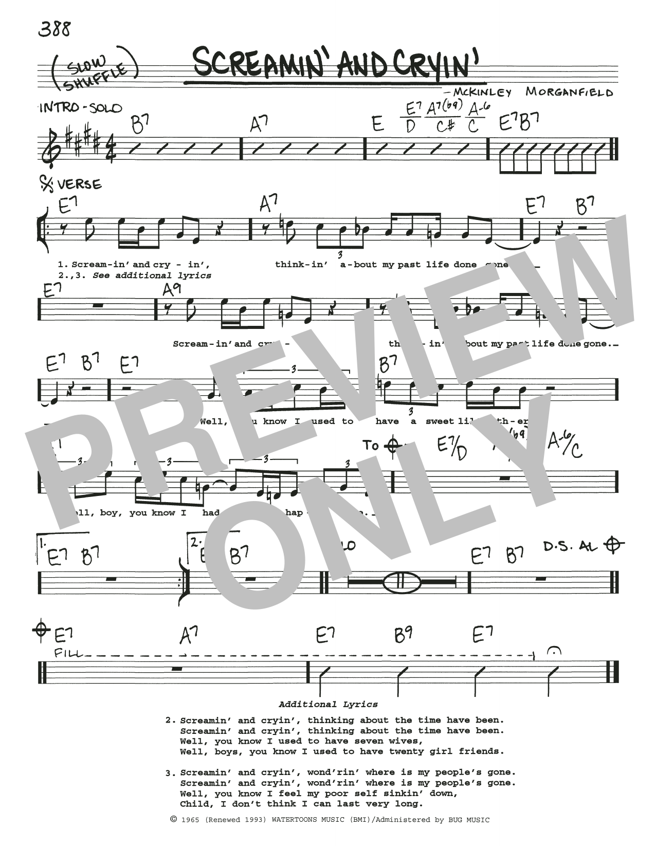 Muddy Waters Screamin' And Cryin' sheet music notes and chords arranged for Real Book – Melody, Lyrics & Chords