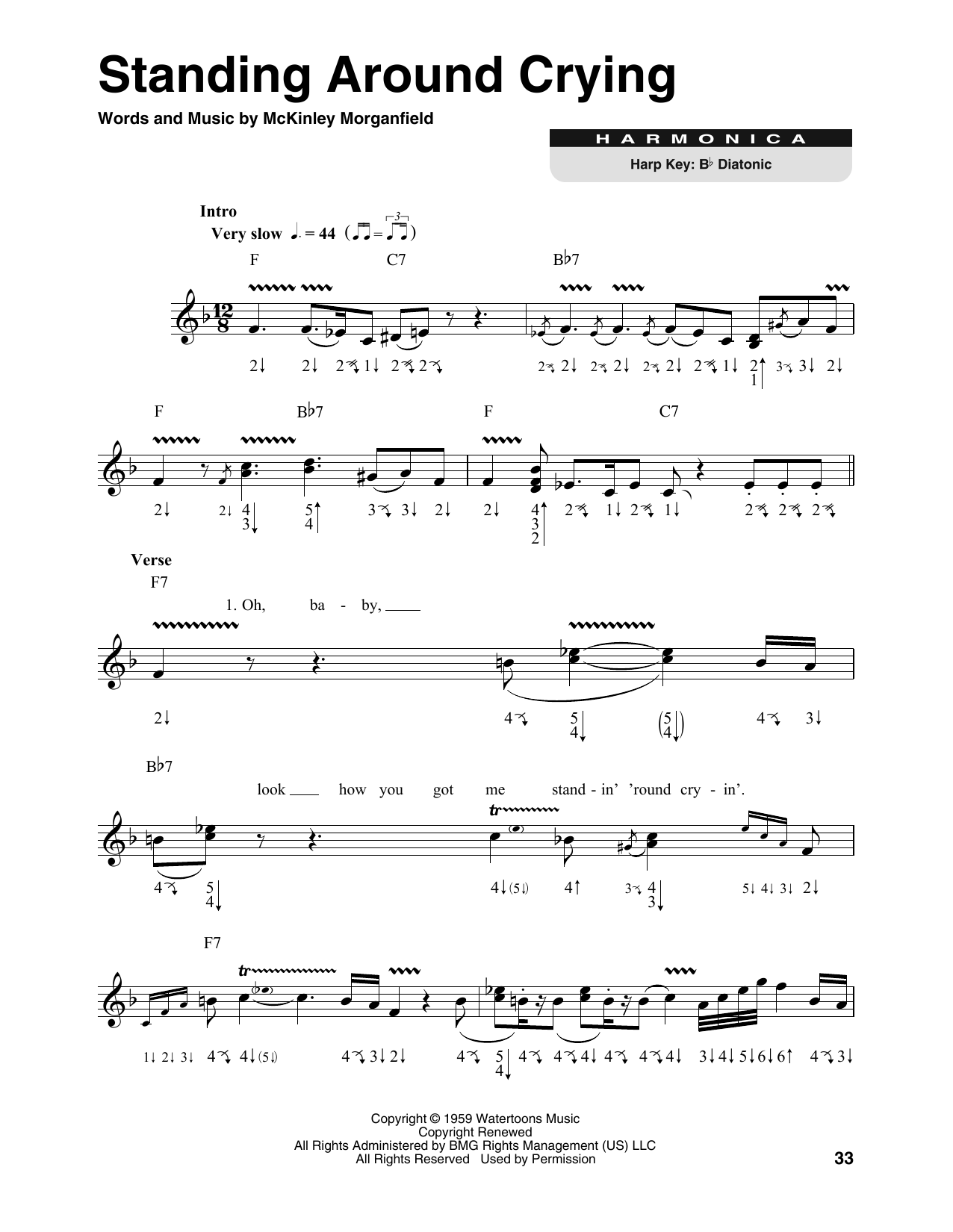 Muddy Waters Standing Around Crying sheet music notes and chords. Download Printable PDF.