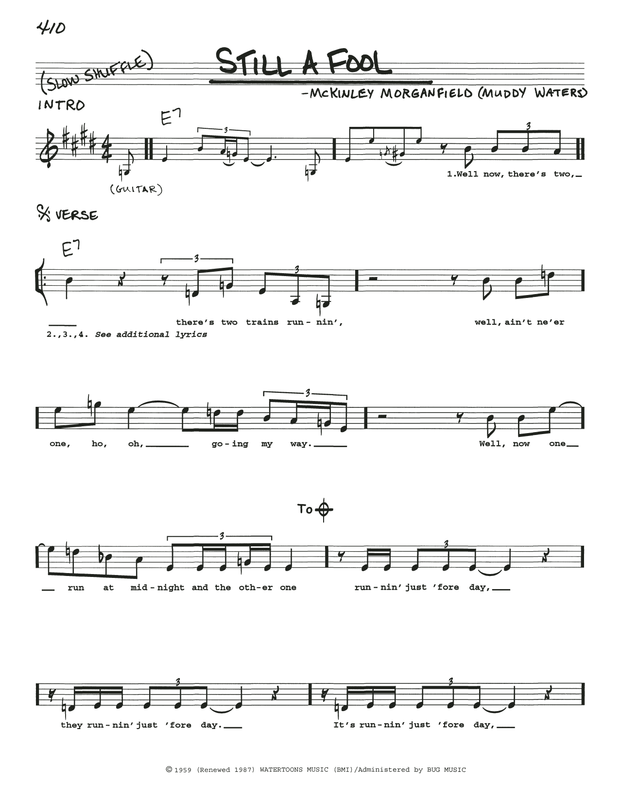 Muddy Waters Still A Fool sheet music notes and chords arranged for Real Book – Melody, Lyrics & Chords