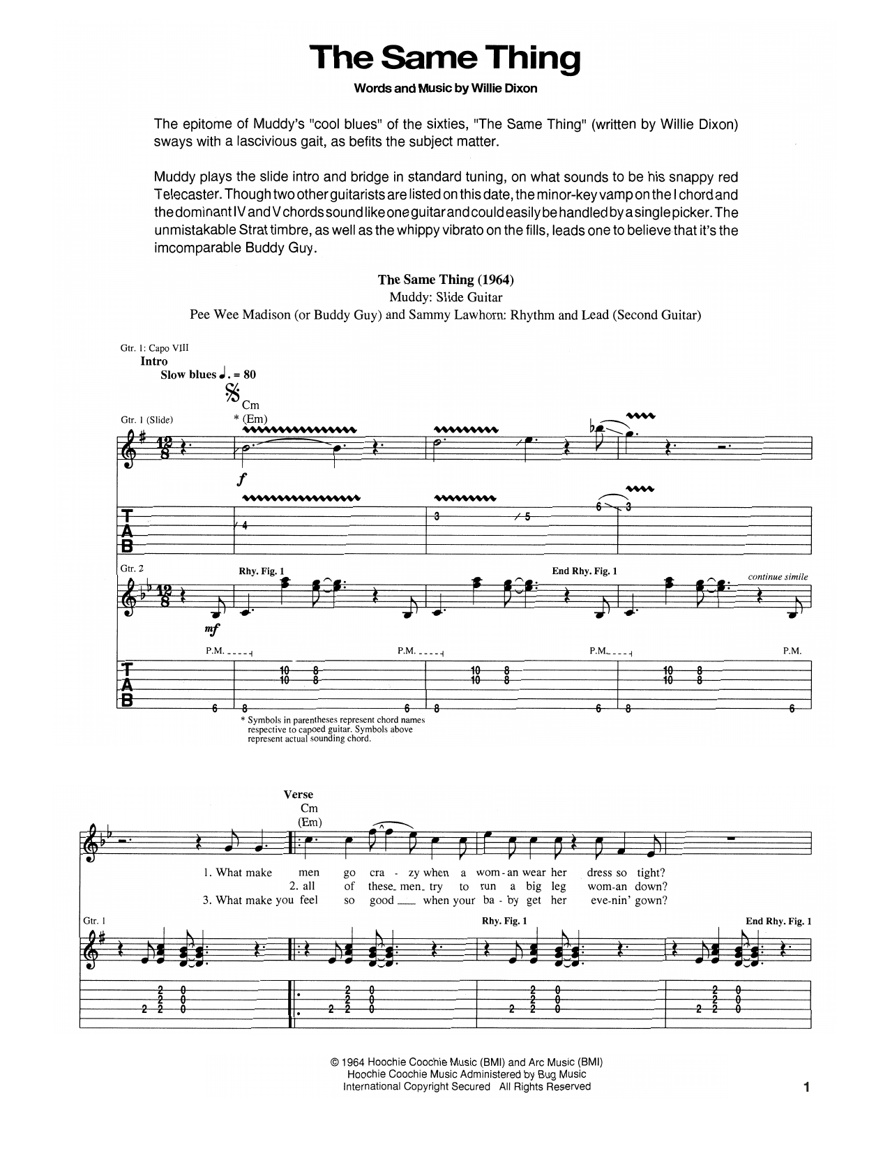 Learn to play Muddy Waters The Same Thing sheet music for Guitar Tab in minutes. Price: 7.8900$ Muddy Waters The Same Thing sheet music notes and chords arranged for Guitar Tab