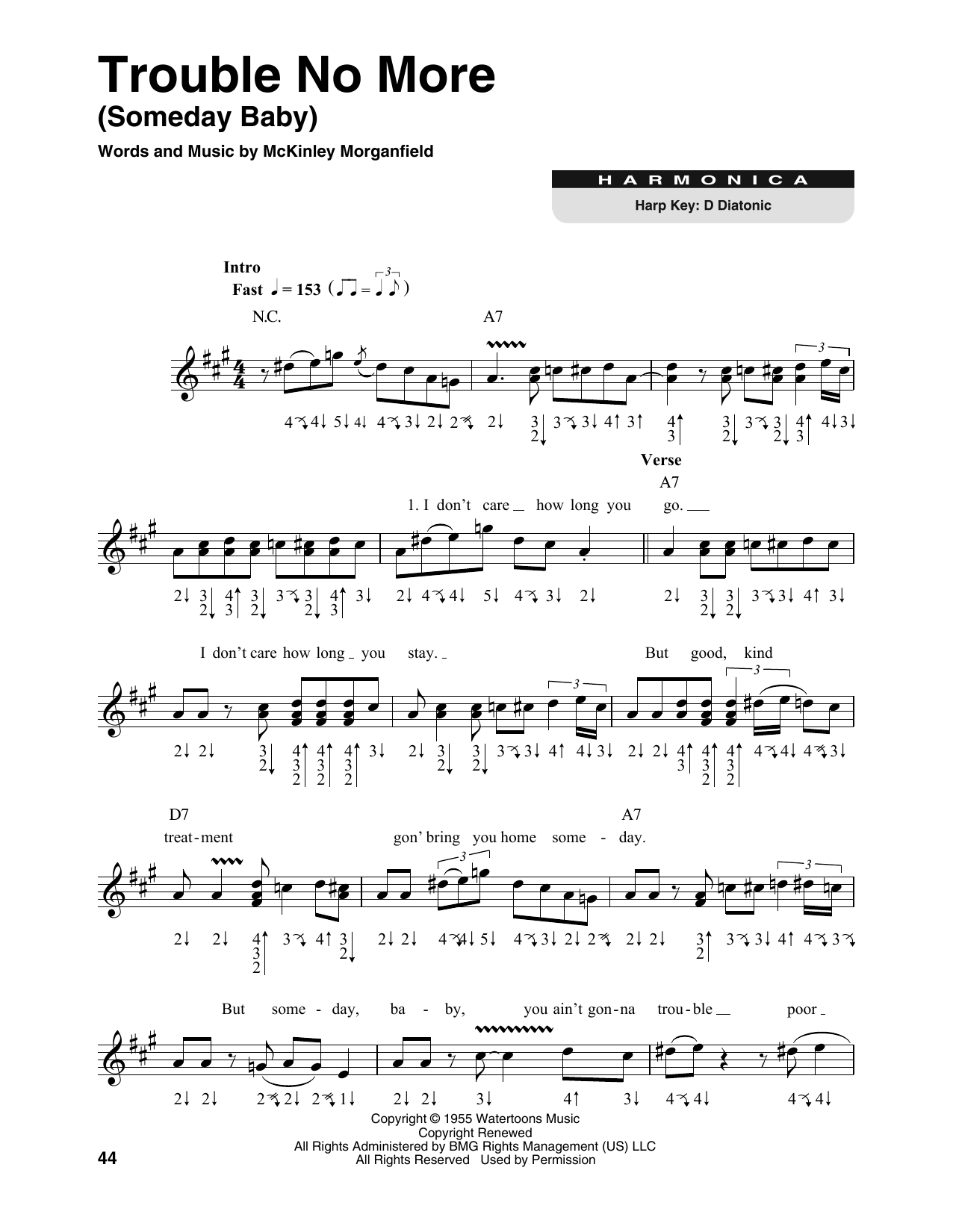 Muddy Waters Trouble No More (Someday Baby) sheet music notes and chords. Download Printable PDF.