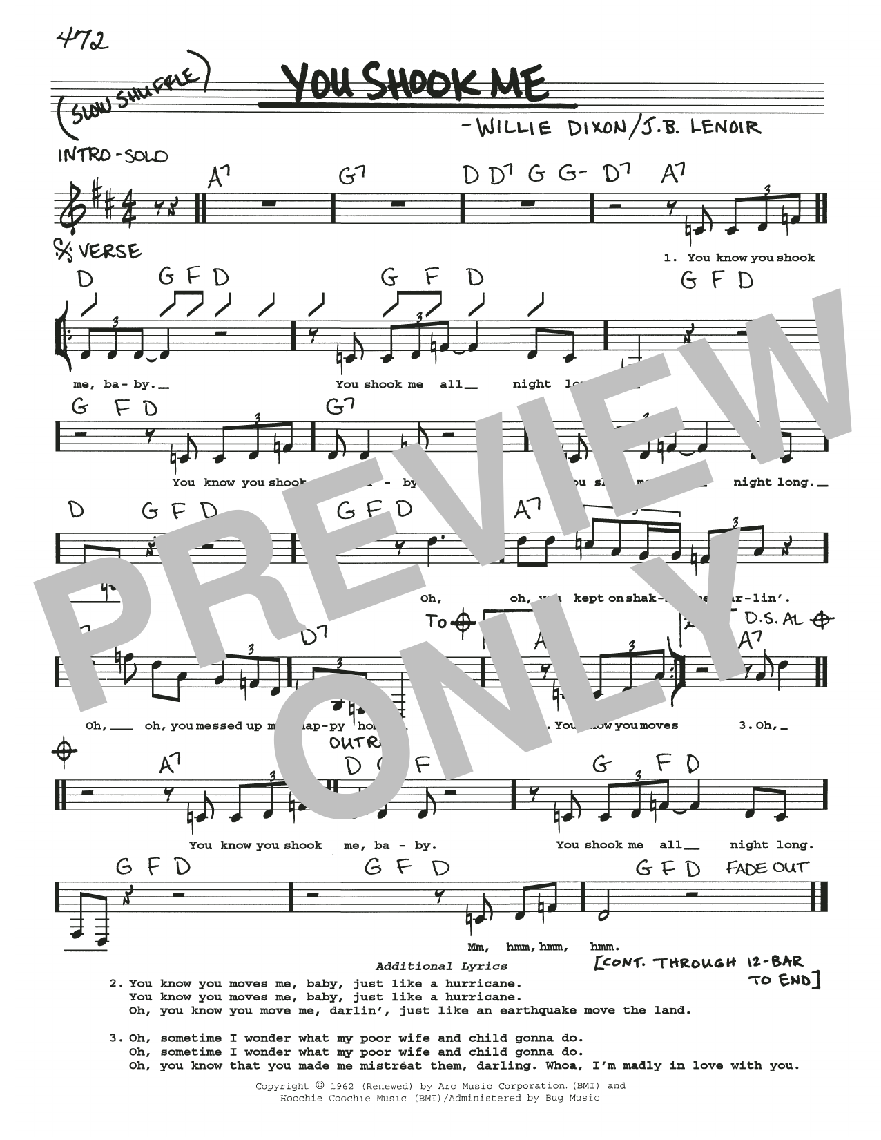 Muddy Waters You Shook Me sheet music notes and chords arranged for Real Book – Melody, Lyrics & Chords