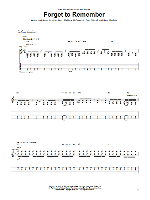 Learn to play Mudvayne Forget To Remember sheet music for Guitar Tab in minutes. Price: 7.8900$ Mudvayne Forget To Remember sheet music notes and chords arranged for Guitar Tab