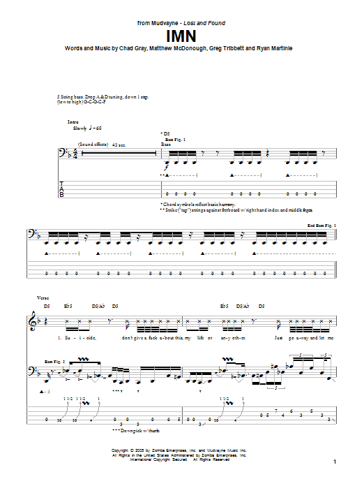 Mudvayne IMN sheet music notes and chords. Download Printable PDF.