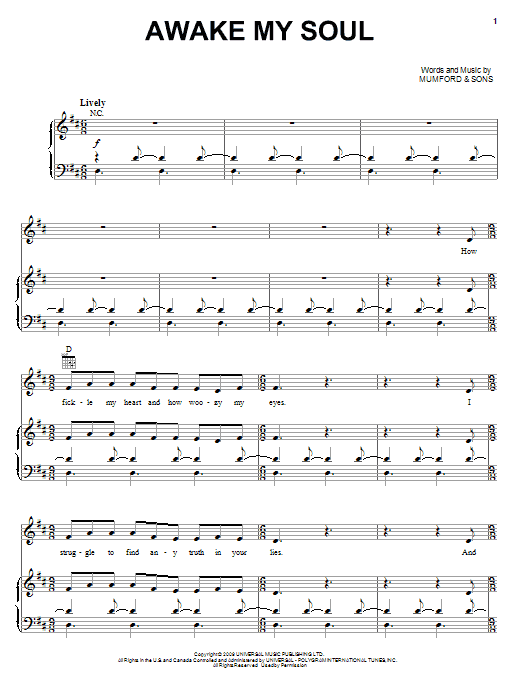 Mumford & Sons Awake My Soul sheet music notes and chords. Download Printable PDF.