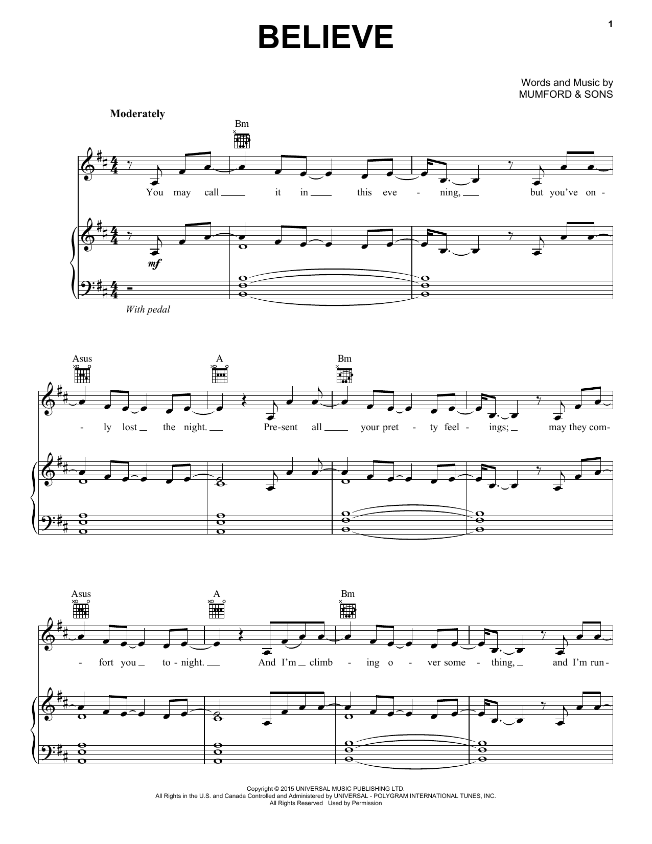 Learn to play Mumford & Sons Believe sheet music for Piano, Vocal & Guitar Chords (Right-Hand Melody) in minutes. Price: 7.8900$ Mumford & Sons Believe sheet music notes and chords arranged for Piano, Vocal & Guitar Chords (Right-Hand Melody)