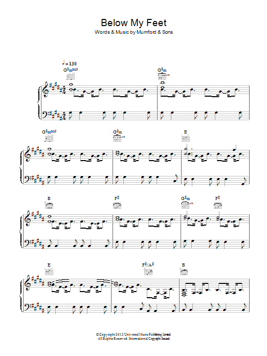 Mumford & Sons Below My Feet sheet music notes and chords arranged for Piano, Vocal & Guitar Chords