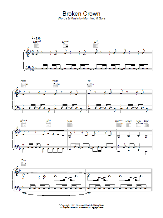 Mumford & Sons Broken Crown sheet music notes and chords. Download Printable PDF.