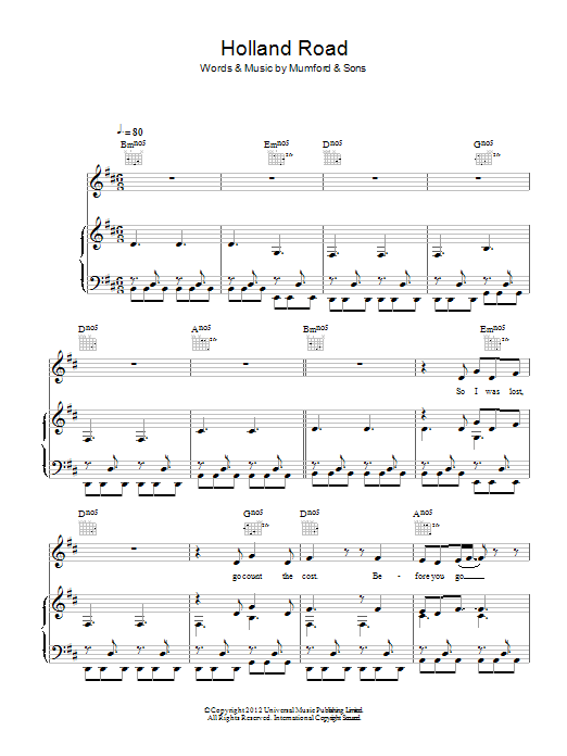 Mumford & Sons Holland Road sheet music notes and chords. Download Printable PDF.