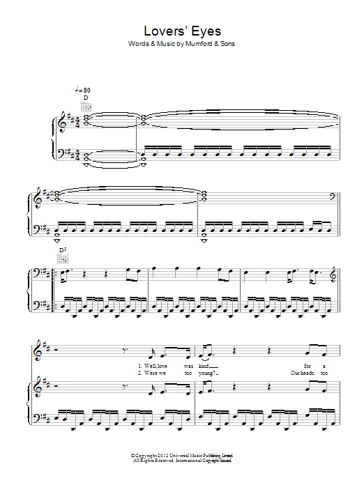 Mumford & Sons Lovers' Eyes sheet music notes and chords. Download Printable PDF.