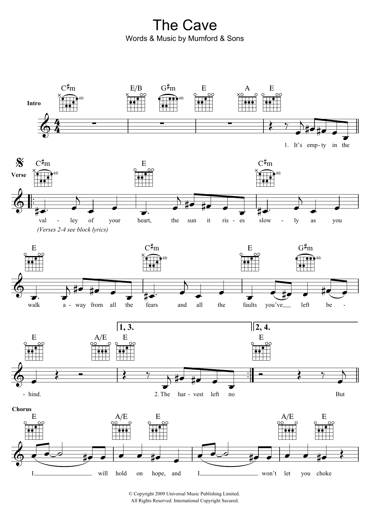 Mumford & Sons The Cave sheet music notes and chords. Download Printable PDF.